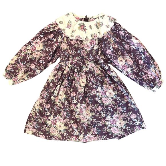 Vintage Polly Flinders Hand Smocked Dress Floral Pink/purple Sz 5 Cottage - Picture 1 of 10